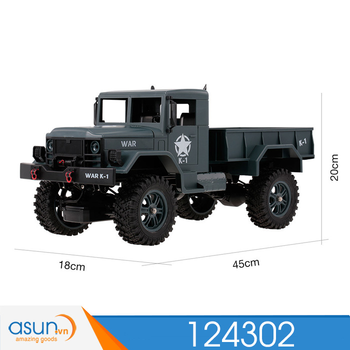 Xe Tải Quân Sự Mỹ Điều Khiển Từ Xa Military Truck WLtoys 124302 4WD 1:12